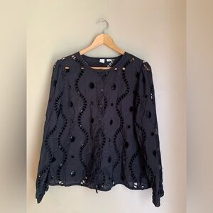 Joie black eyelet cotton cardigan blazer  shirt jacket wrap